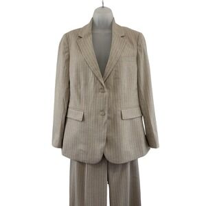Amour Vert Pant Suit Womens Beige Pinstripe Linen Blend Jacket S Pants 2